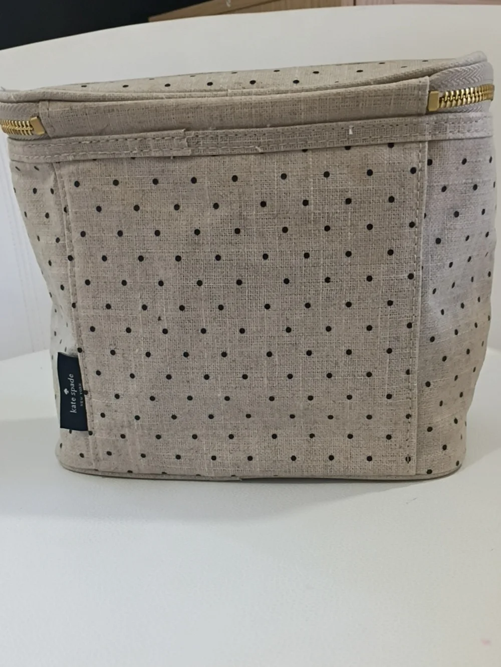 kate spade Beige Polka Dot Insulated Lunch Tote with Gold Zipper